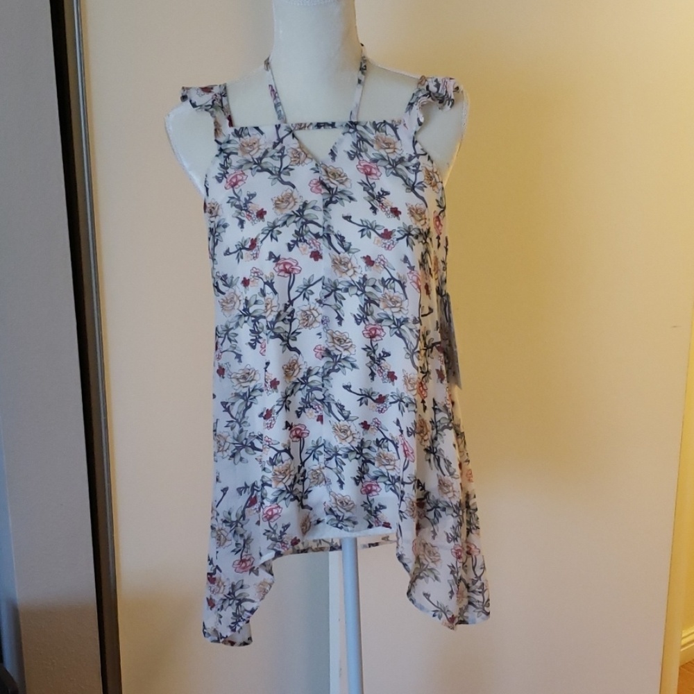 Doe & Rea floral ruffle sleeveless top
